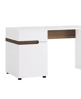 Písacie stoly PC stôl, biela extra vysoký lesk HG/dub sonoma tmavý truflový, LYNATET TYP 80