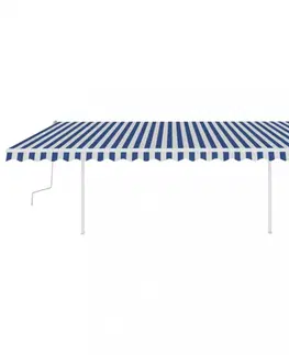 Záhradné markízy Ručne zaťahovacia markíza so stĺpikmi 500x300 cm Dekorhome Biela / modrá