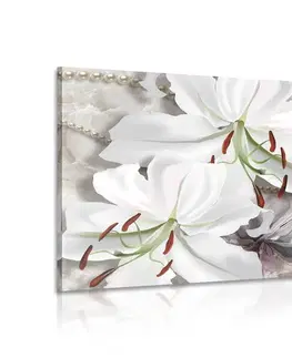 Obrazy kvetov Obraz biela ľalia s perlami