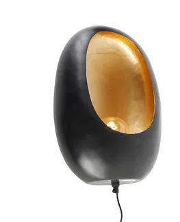 Nastenne lampy Dizajnové nástenné svietidlo čierne so zlatým interiérom 46 cm - Cova