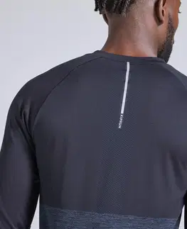 mikiny Pánske bežecké tričko Kiprun Care priedušné s dlhým rukávom čierne
