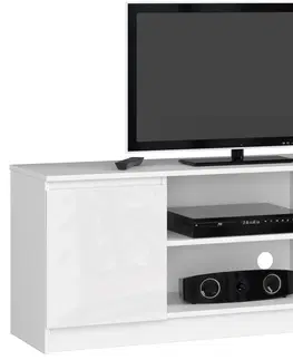 TV stolíky Dizajnový TV stolík ROMANA140, biely / biely lesk