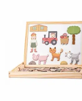 Drevené hračky Woody Magnetická obojstranná tabuľka so zvieratkami, 33 x 25 x 3,2 cm