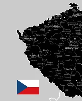 Obrazy mapy Obraz čierno-šedá mapa Česka s vlajkou