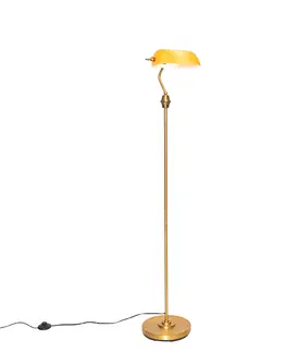 Stojace lampy Klasická notárska stojaca lampa bronzová s jantárovým sklom - Banker