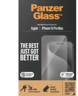 Ochranné fólie pre mobilné telefóny Ochranné sklo PanzerGlass UWF s aplikátorom pre Apple iPhone 15 Pro Max, čierna 2812