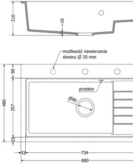 Kuchynské drezy MEXEN MEXEN - Omar granitový drez 1 s odkvapkávačom 800 x 480 mm, biela, sifón chróm 6520801005-20