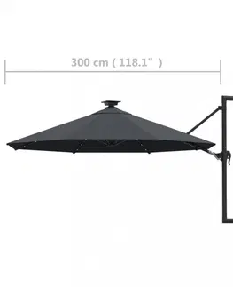 Slnečníky Nástenný slnečník s LED svetlami Ø 300 cm látka/kov Dekorhome Čierna