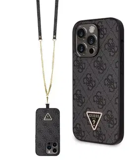 Puzdrá na mobilné telefóny Zadný kryt Guess PU 4G Strass Triangle Metal Logo s popruhom pre iPhone 15 Pro Max, čierna 57983116657