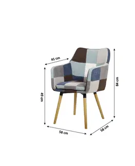 Jedálenské stoličky KONDELA Landor jedálenské kreslo modrobéžový patchwork / buk