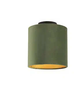 Stropne svietidla Stropné svietidlo s velúrovým odtieňom zelené so zlatým 20 cm - čierne Combi