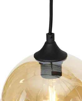 Zavesne lampy Art Deco závesná lampa čierna s jantárovým sklom 8 svetiel - Hanne