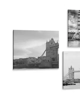 Zostavy obrazov Set obrazov tajomný Londýn v čiernobielom prevedení