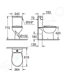 Kúpeľňa GROHE - Bau Ceramic WC kombi set s nádržkou a WC doskou SoftClose, Rimless, alpská biela 39496000