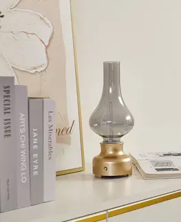 Stolové lampy Lindby Nabíjateľná stolová lampa Lindby LED Maxentius v zlatej farbe s dotykovým