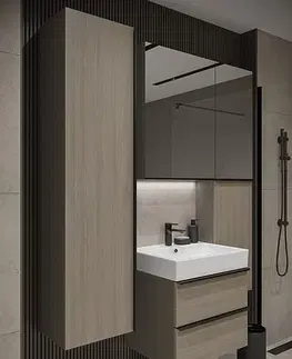 Kúpeľňový nábytok CERSANIT - Zrkadlová skrinka VIRGO 60 sivý dub s čiernymi úchytmi S522-016