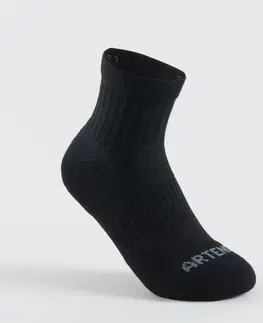 bedminton Detské športové ponožky RS500 stredne vysoké 3 páry čierno-sivé