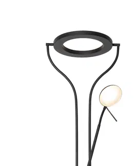 Stojace lampy Moderná stojaca lampa čierna s čítacím ramenom vrátane LED a stmievača - Divo