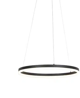 Zavesne lampy Dizajnové krúžkové závesné svietidlo čierne 60cm vrátane LED a stmievača - Anello