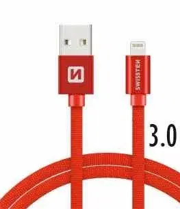 USB káble Dátový kábel Swissten textilný s Lightning konektorom a podporou rýchlonabíjania, červený 71527601 