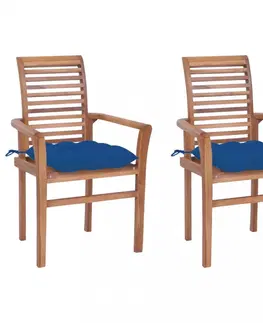 Zahradné stoličky Záhradná jedálenská stolička s poduškou 2 ks teak Dekorhome Svetlo modrá