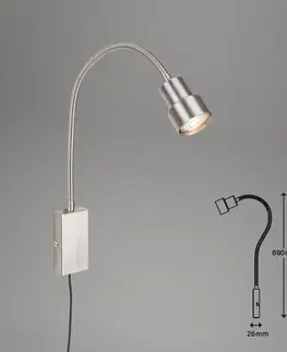 Nástenné svietidlá Briloner Nástenné LED svetlo Tusi s ohybným ramenom, nikel