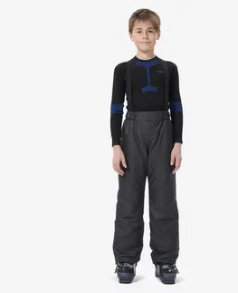 nohavice Detské lyžiarske nohavice 100 hrejivé a nepremokavé tmavosivé