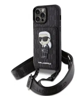 Puzdrá na mobilné telefóny Karl Lagerfeld Saffiano Monogram Crossbody Ikonik NFT Kryt pre iPhone 14 Pro, black 57983116319