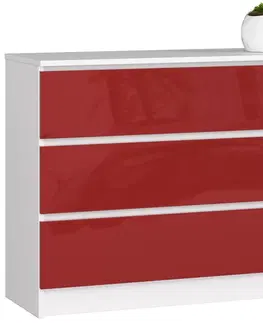 Komody a skrinky Dizajnová široká komoda TOM160, biela / červený lesk