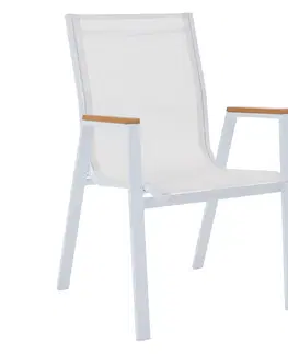 Záhradné stoličky a kreslá Záhradná stohovateľná stolička, biela oceľ/dub, BONTO