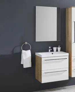 Kúpeľňový nábytok MEREO - Bino, kúpeľňová skrinka s umývadlom z liateho mramoru 121 cm, biela/dub CN673M