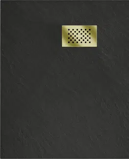Vane MEXEN/S - Hugo sprchová vanička SMC 70 x 70, čierna, krytka zlatá 42707070-G