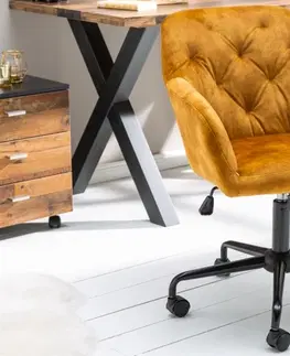 Kancelárske stoličky LuxD Dizajnová kancelárska stolička Kiara horčicový zamat