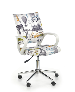Kancelárske stoličky HALMAR Ibis detská stolička na kolieskach s podrúčkami biela / vzor Paríž