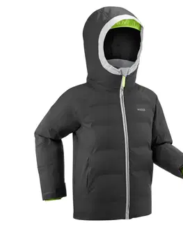 bundy a vesty Detská lyžiarska prešívaná bunda 580 Warm veľmi hrejivá nepremokavá sivá