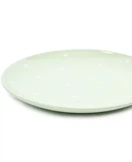 Taniere Keramický plytký tanier s bodkami, zelená
