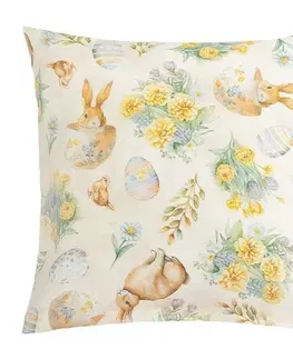 Obliečky Bellatex Obliečka na vankúšik EMA Veľká noc Zajačik kvet béžová, 45 x 45 cm