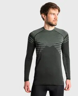 mikiny Pánske bežecké tričko s dlhým rukávom Seamless Comfort čierno-kaki