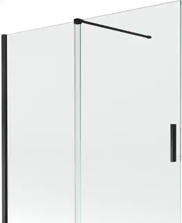 Sprchové dvere MEXEN/S - Velar Dvojkrídlová posuvná vaňová zástena 150 x 150 cm, transparent, čierna 896-150-000-01-70
