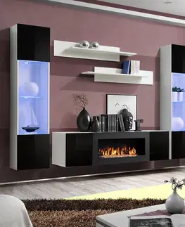 Podkrovný nábytok Obývacia stena + Biokrb Fly M3 + Skło čierna/biela + LED
