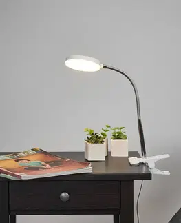 Stolové lampy s klipom Lindby Stolná lampa Lindby LED s klipom Milow, biela, kov, výška 36 cm