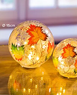 Drobné dekorácie a doplnky LED sklenená guľa "Jesenné lístie"