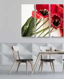Obrazy kvetov 5-dielny obraz rozkvitnuté červené tulipány