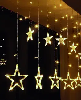 Vianočné dekorácie Solight LED vonkajší vianočný záves Hviezdy, šírka 3 m, 123 LED, IPP44, 3x AA, teplá biela