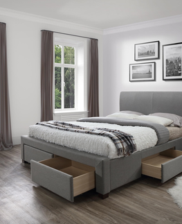 Postele HALMAR Modena 160 čalúnená manželská posteľ s roštom sivá