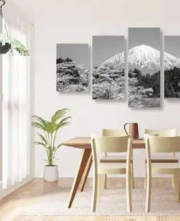 Čiernobiele obrazy 5-dielny obraz hora Fuji v čiernobielom prevedení
