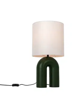 Stolove lampy Dizajnová stolná lampa zelená s bielym ľanovým tienidlom - Lotti