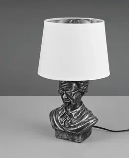 Stolové lampy Reality Leuchten Stolová lampa Albert tvar busty, strieborná/biela