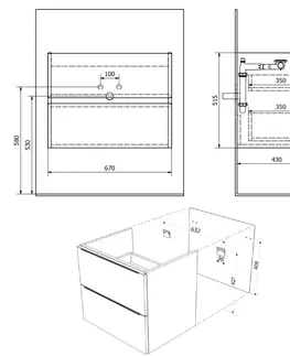 Kúpeľňa SAPHO - FILENA umývadlová skrinka 67x51,5x43cm, čierna mat strip FID1270BS