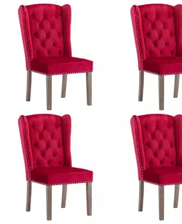 Jedálenské stoličky a kreslá Jedálenská stolička 4 ks zamat / kaučukovník Dekorhome Červená